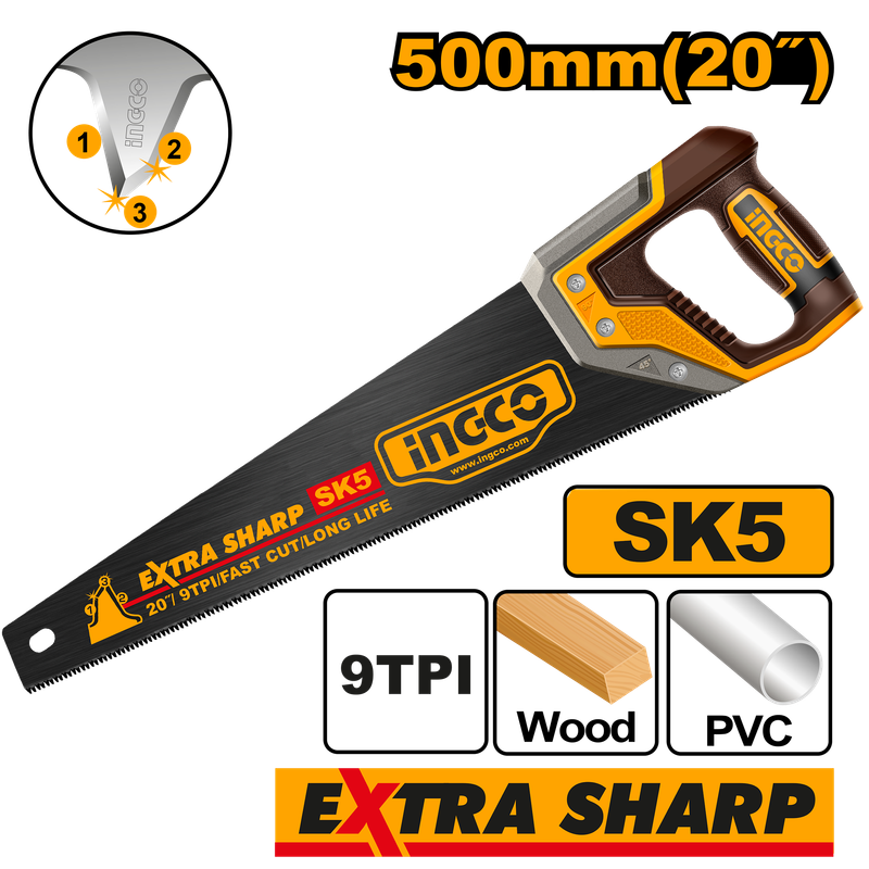 Ingco Saw Hand 500Mm 9Tpi X Sharp Bld Sk5