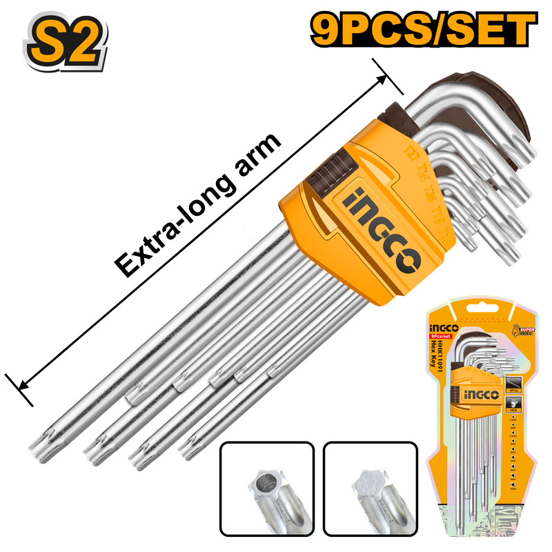 Ingco A/Key 9Pc Torx Xl T10-T50 Crv