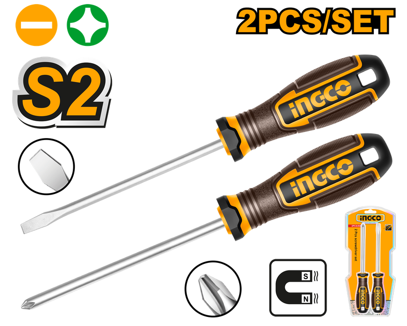 Ingco S/Driver S2 Set Ph&Slotted Mag 2Pc