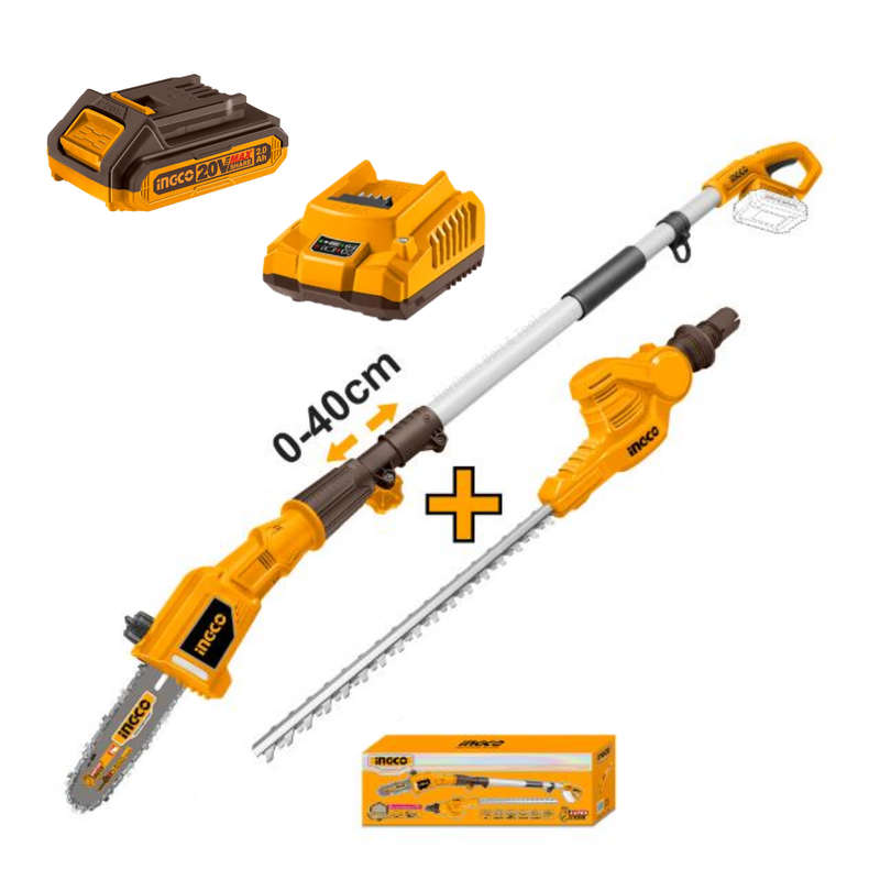 Ingco Cordless Pole Saw And Pole Hedge Trimmer Combo Kit