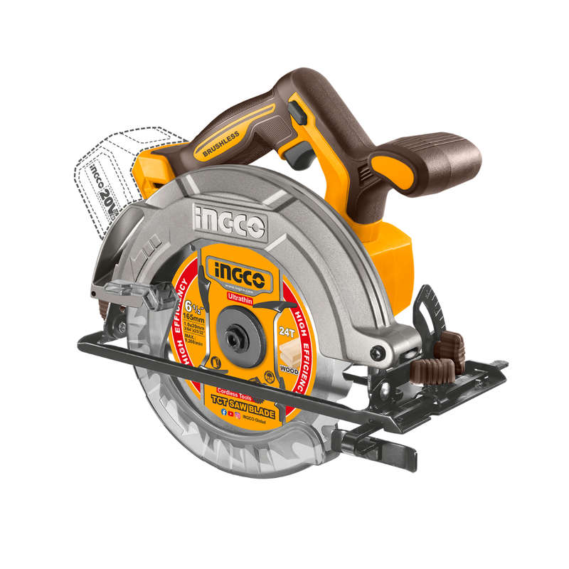 Ingco Cordless Circular Saw 165Mm 20V (Includes 165Mm Blade)