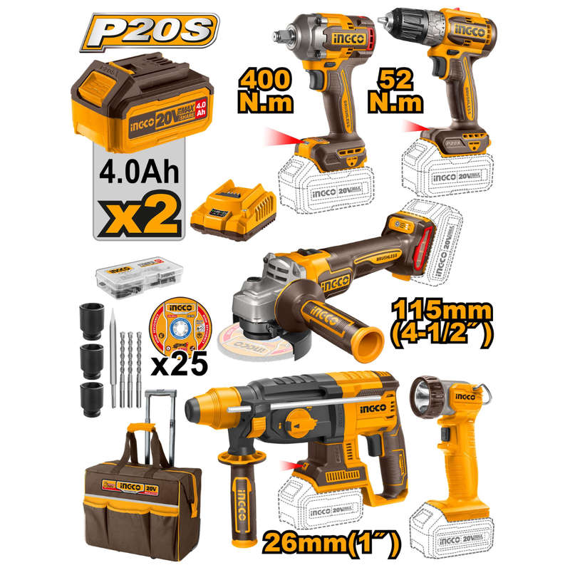 Special - Ingco 5 Piece Li-Ion Industrial Combo Kit