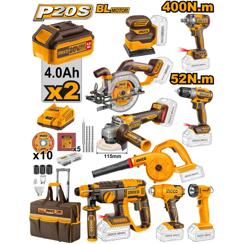 Special - Ingco 9 Piece Cordless Industrial Combo Kit