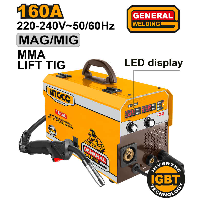 Ingco Inverter MAG/MIG/MMA/TIG Lift Welding Machine 160A