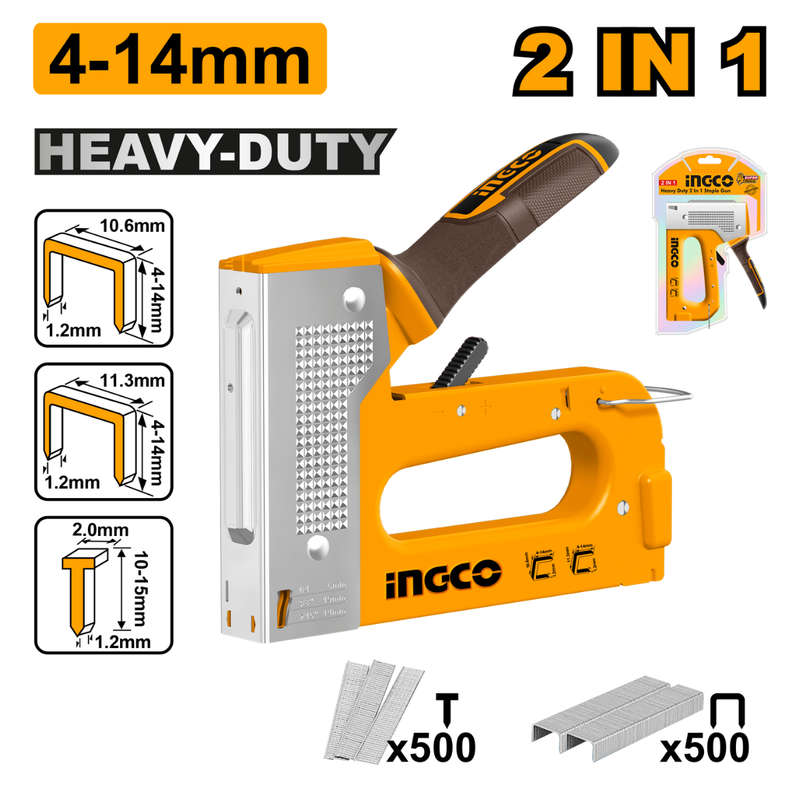 Ingco Staple Gun 2 in 1 Heavy Duty Includes Staples & Brad Nails