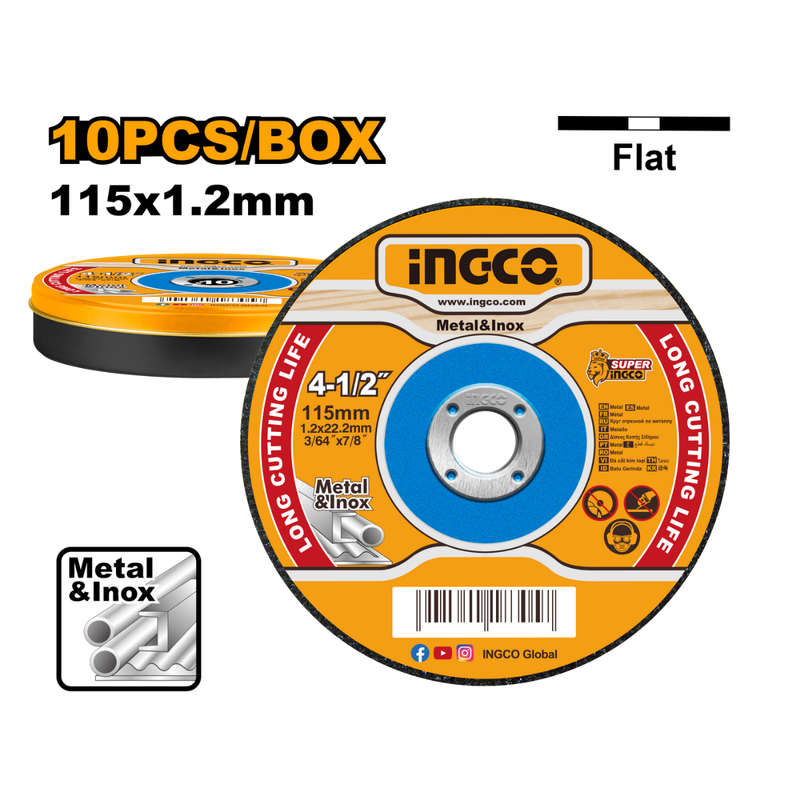 Ingco Abrasive Metal Cutting Disc Set (10 Pieces) - 115Mm