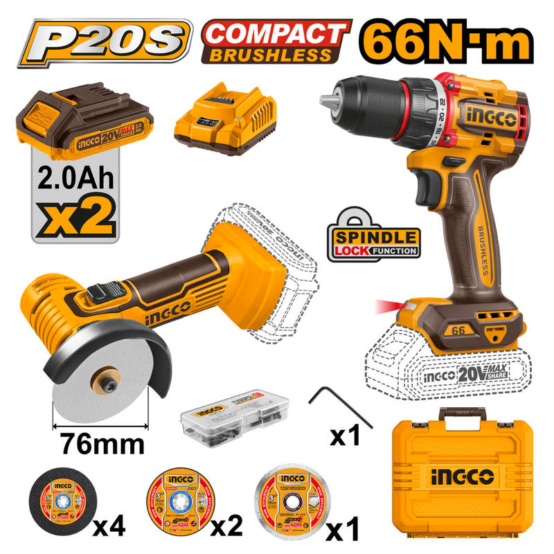 Ingco Cordless Compact Drill 66Nm & Mini Cut Off Tool Combo Kit