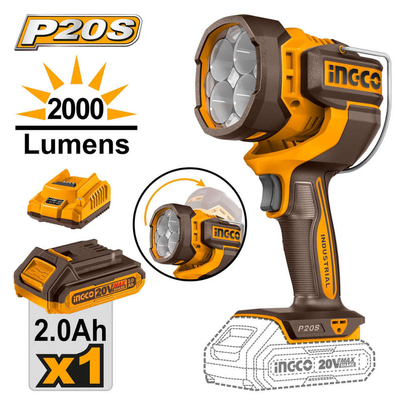 Special - Ingco Cordless Work Lamp 20V 2000 Lumens Kit