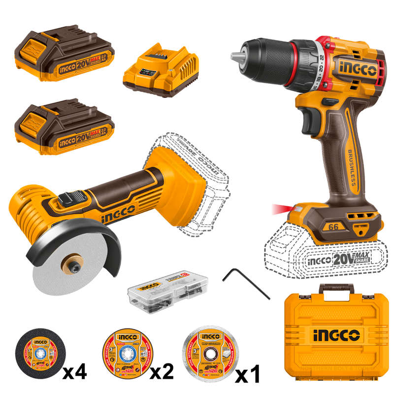 Ingco Cordless Compact Drill 66Nm & Mini Cut Off Tool Combo Kit