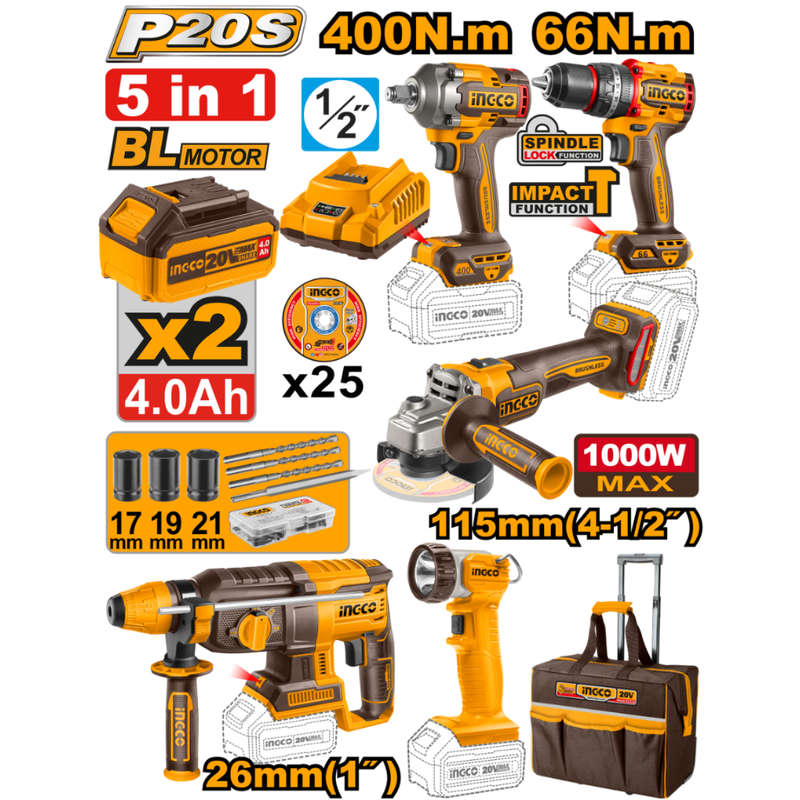 Special - Ingco 5 Piece Brushless Industrial Combo Kit