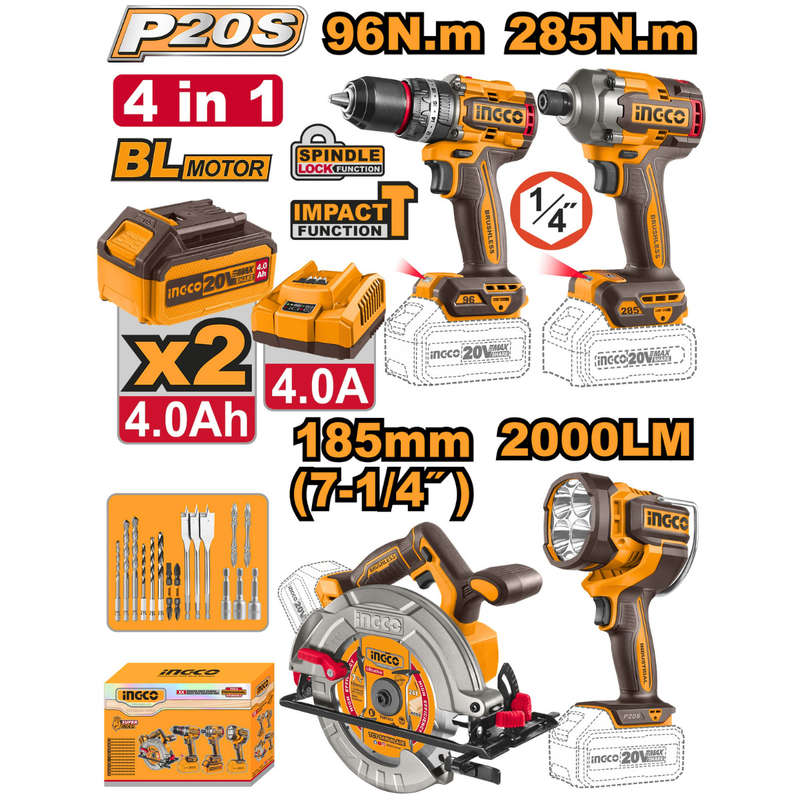 Special - Ingco Cordless Combo Kit 4pcs 20V