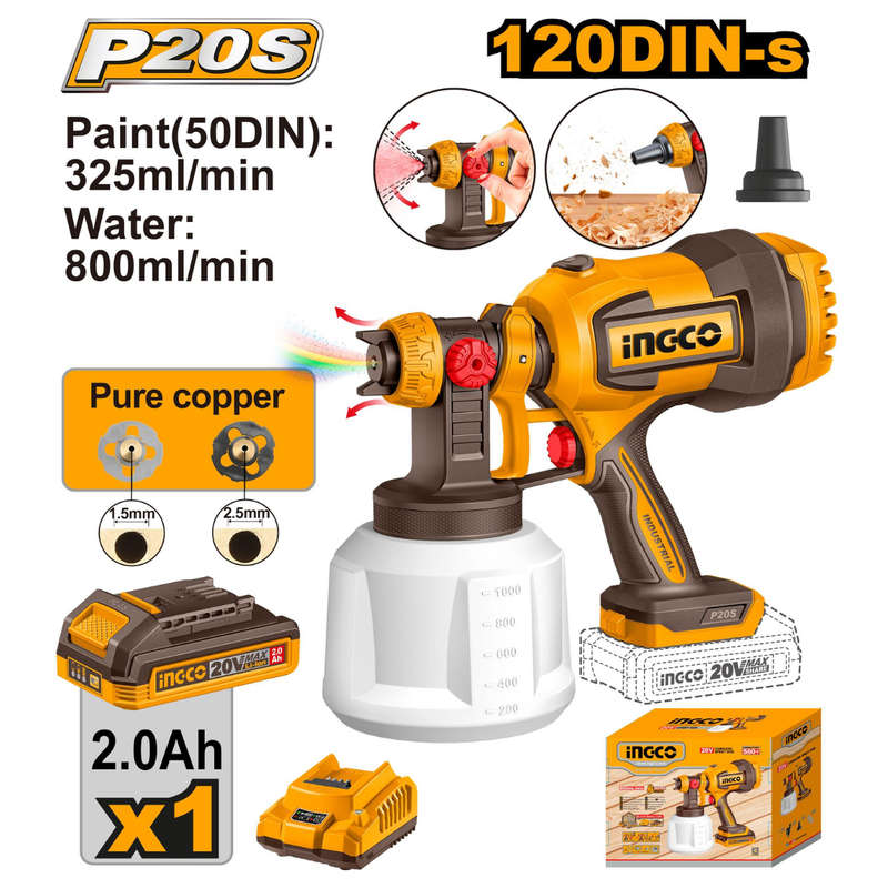 Ingco Cordless Spray Gun 1L 20V Kit