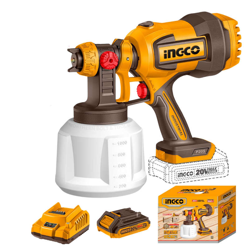 Ingco Cordless Spray Gun 1L 20V Kit