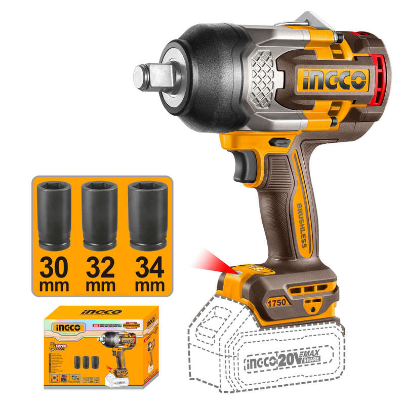 Ingco Cordless Impact Wrench 1,750Nm 20V (Tool Only)