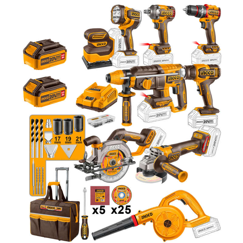 Special - Ingco 9 Piece Cordless Industrial Combo Kit