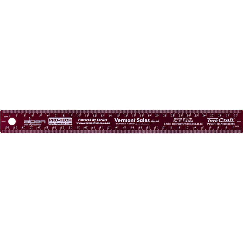 Tork Craft 300Mm Cork Backed Stainless Steel Ruler Red - DEFAULT TITLE
