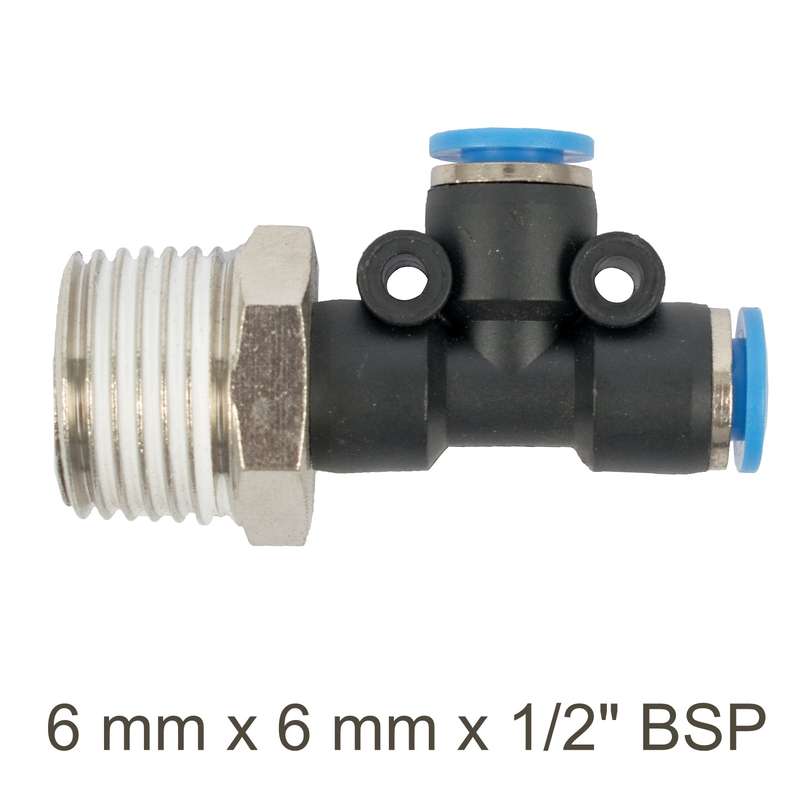 Aircraft Pu Hose Fitting Tee 6Mm X 6Mm X 1/2'M - DEFAULT TITLE