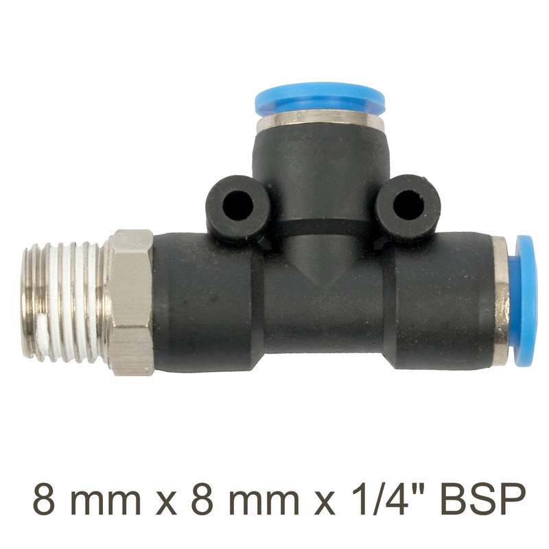Aircraft Pu Hose Fitting Tee 8Mm X 8Mm X 1/4'M - DEFAULT TITLE