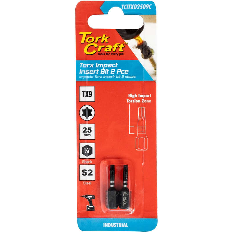 Tork Craft Torx Tx 9 Impact Insert Bit 25Mm 2Pc Carded - DEFAULT TITLE