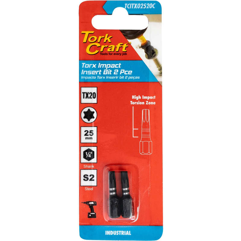 Tork Craft Torx Tx 20 Impact Insert Bit 25Mm 2Pc Carded - DEFAULT TITLE