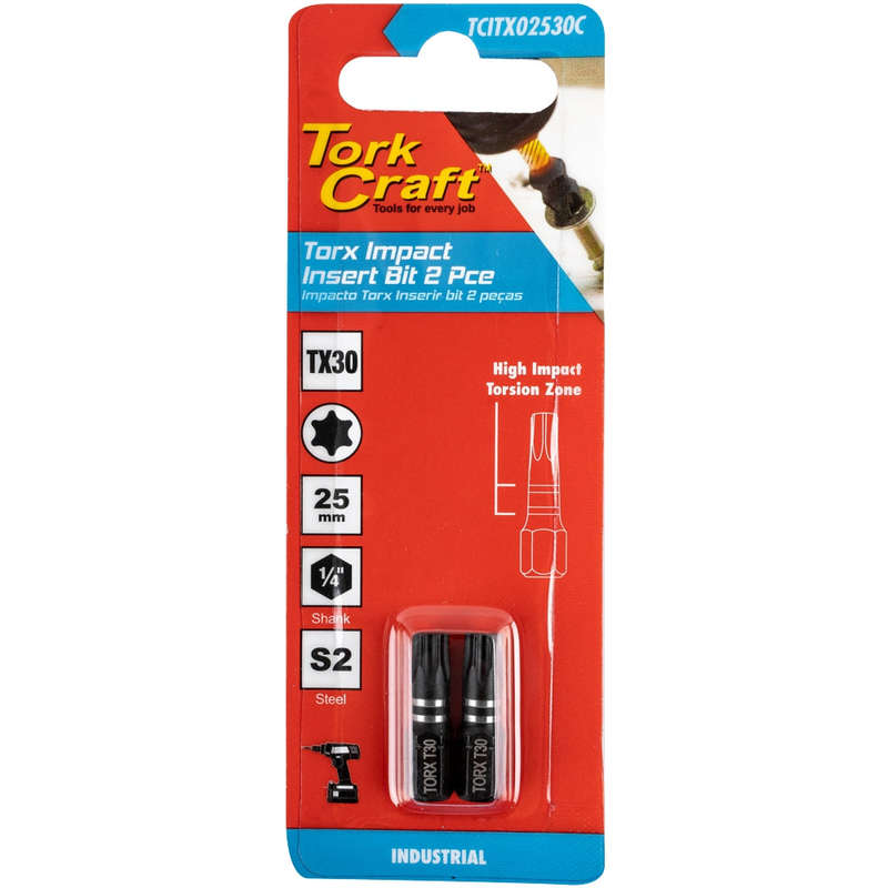 Tork Craft Torx Tx 30 Impact Insert Bit 25Mm 2Pc Carded -