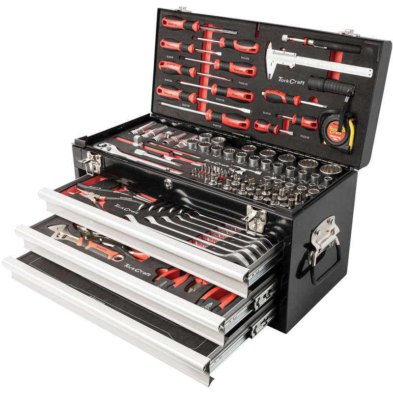 Tork Craft Tool Box 154 Pce 3 Drawer & Top Tray 535X X255 X 315Mm Track Box - DEFAULT TITLE