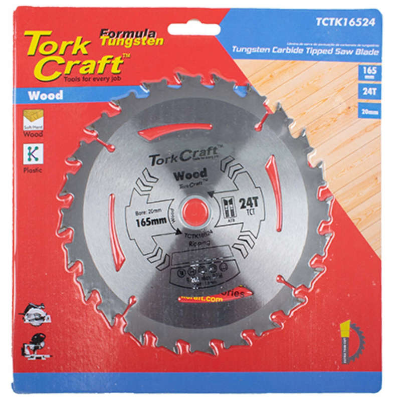 Tork Craft Tct Saw Blade 165Mm X 1.6Mm X 20Mm X 24T Wood Thin Kerf -