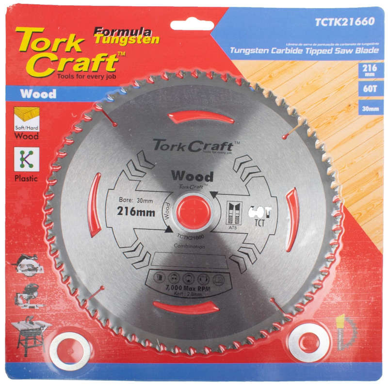 Tork Craft Tct Saw Blade 216Mm X 2.0Mm X 30Mm X 60T Wood Thin Kerf -