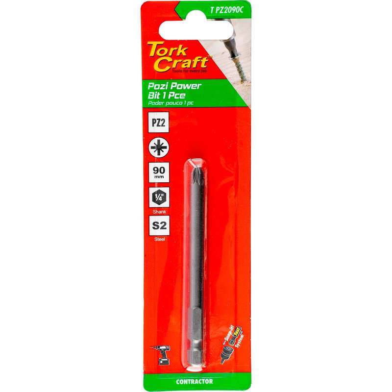 Tork Craft Pozi Pz2 X 90Mm Power Bit 1Pc Carded - DEFAULT TITLE