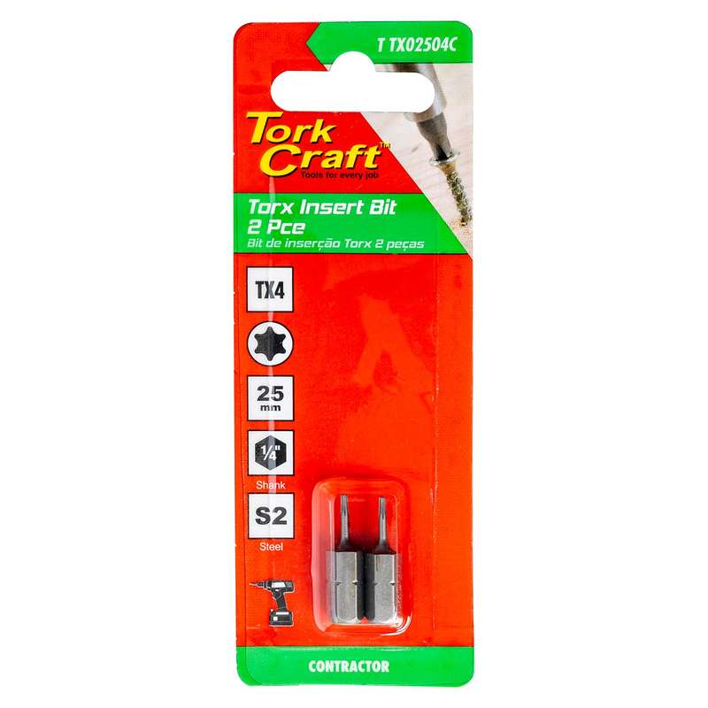Tork Craft Torx Tx 4 Classic Insert Bit 25Mm 2Pc Carded - DEFAULT TITLE
