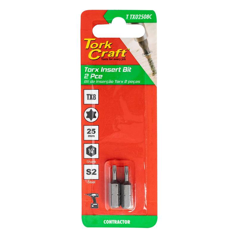 Tork Craft Torx Tx 8 Classic Insert Bit 25Mm 2Pc Carded - DEFAULT TITLE