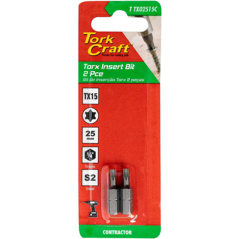 Tork Craft Torx Tx 15 Classic Power Bit 25Mm 2Pc Carded - DEFAULT TITLE