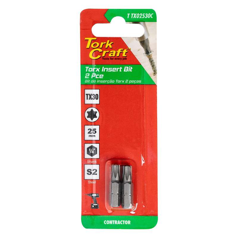 Tork Craft Torx Tx 30 Classic Insert Bit 25Mm 2Pc Carded - DEFAULT TITLE