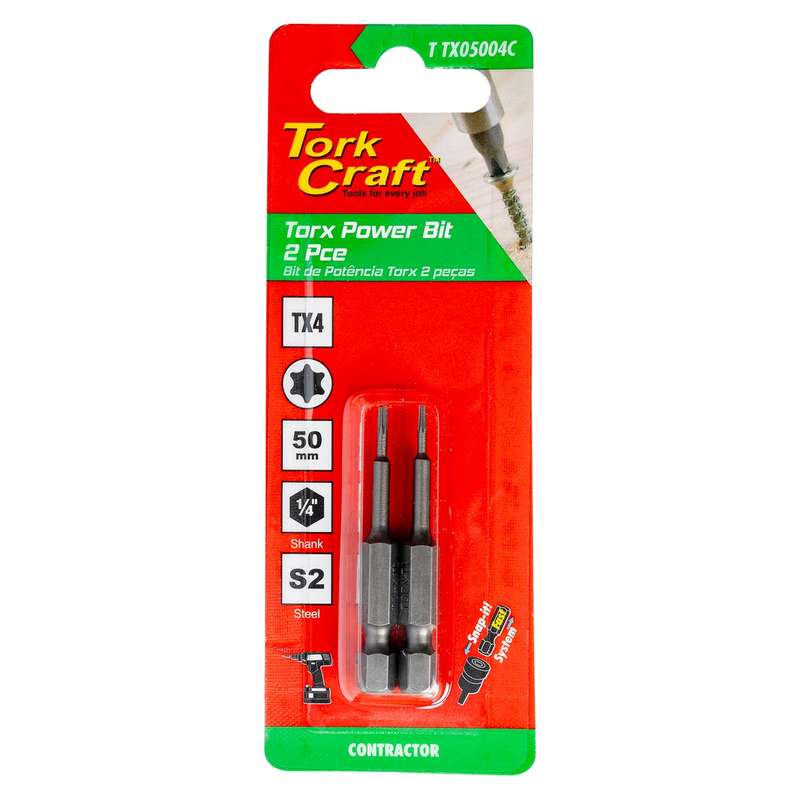 Tork Craft Torx Tx 4 Classic Power Bit 50Mm 2Pc Carded - DEFAULT TITLE