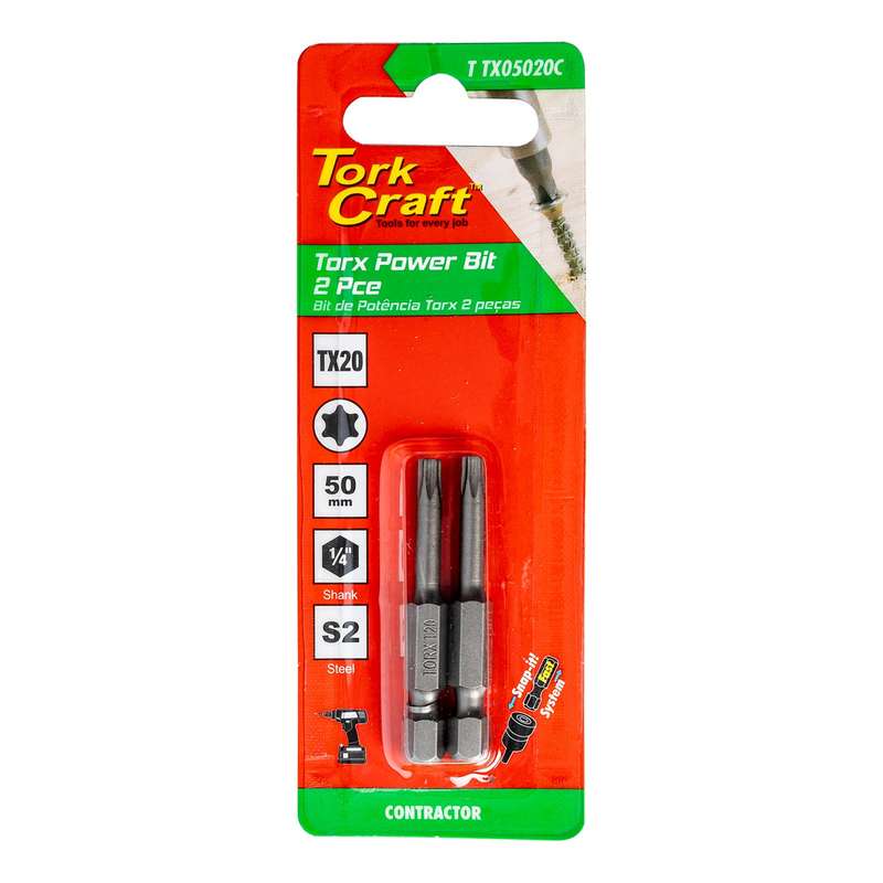 Tork Craft Torx Tx 20 Classic Power Bit 50Mm 2Pc Carded - DEFAULT TITLE