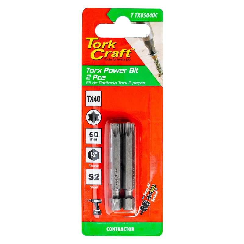 Tork Craft Torx Tx 40 Classic Power Bit 50Mm 2Pc Carded - DEFAULT TITLE