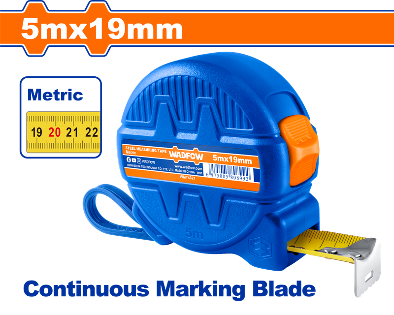 Wadfow Steel measuring tape 5m x 19mm