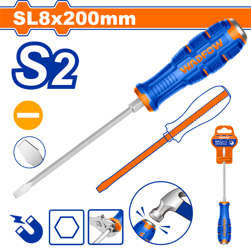 Wadfow Slotted go-through screwdriver SL8x200mm