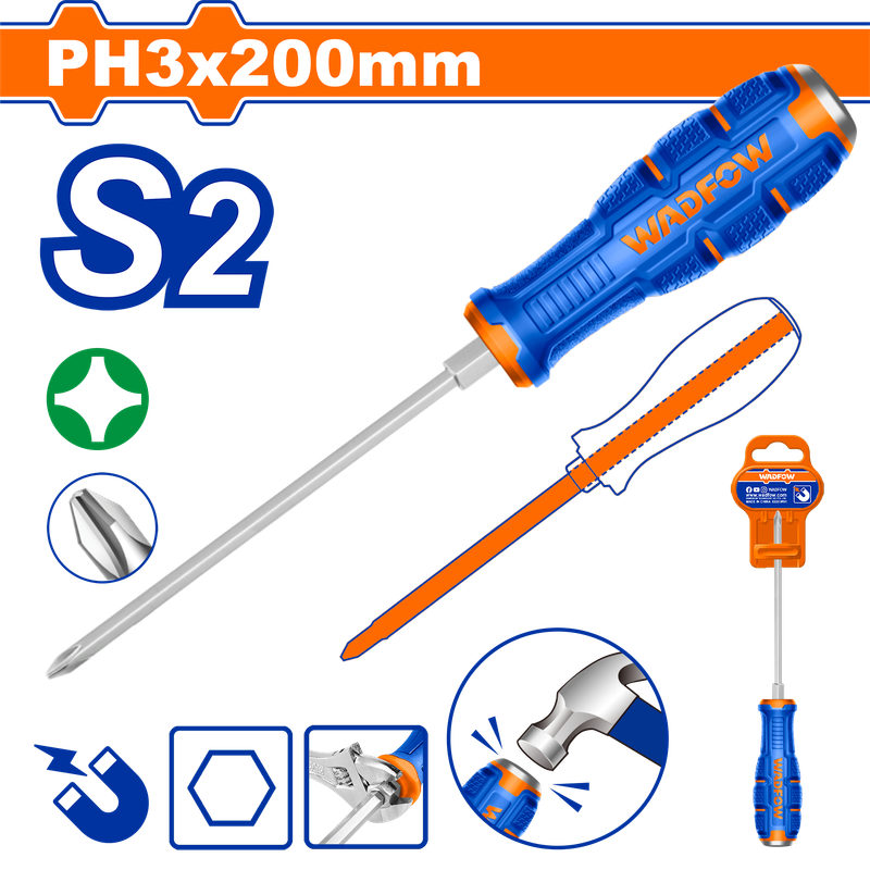 Wadfow Phillips go-through screwdriver Ph3x200mm
