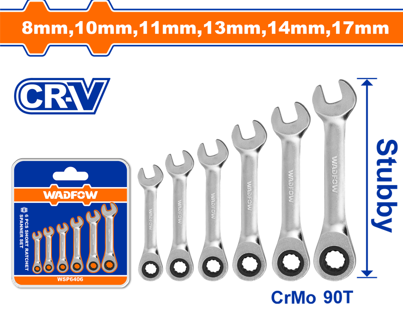 Wadfow Short ratchet spanner set 6 Piece