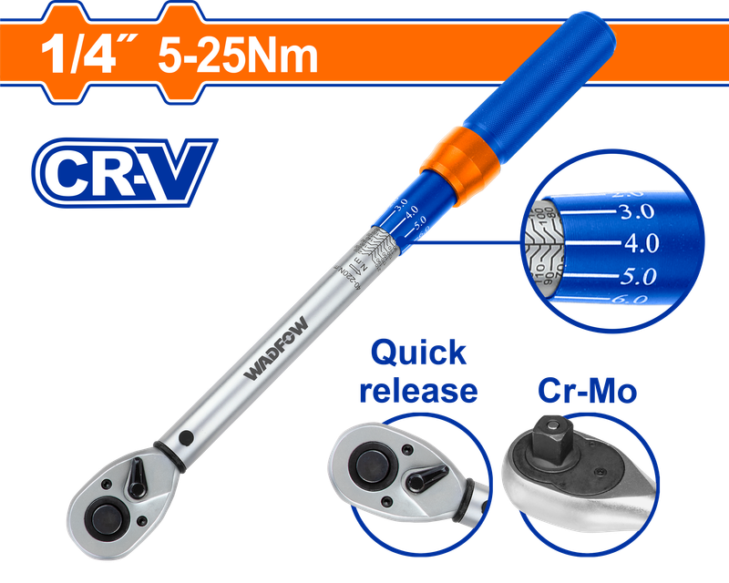 Wadfow Torque wrench 1/4" Dr 5NM - 25NM