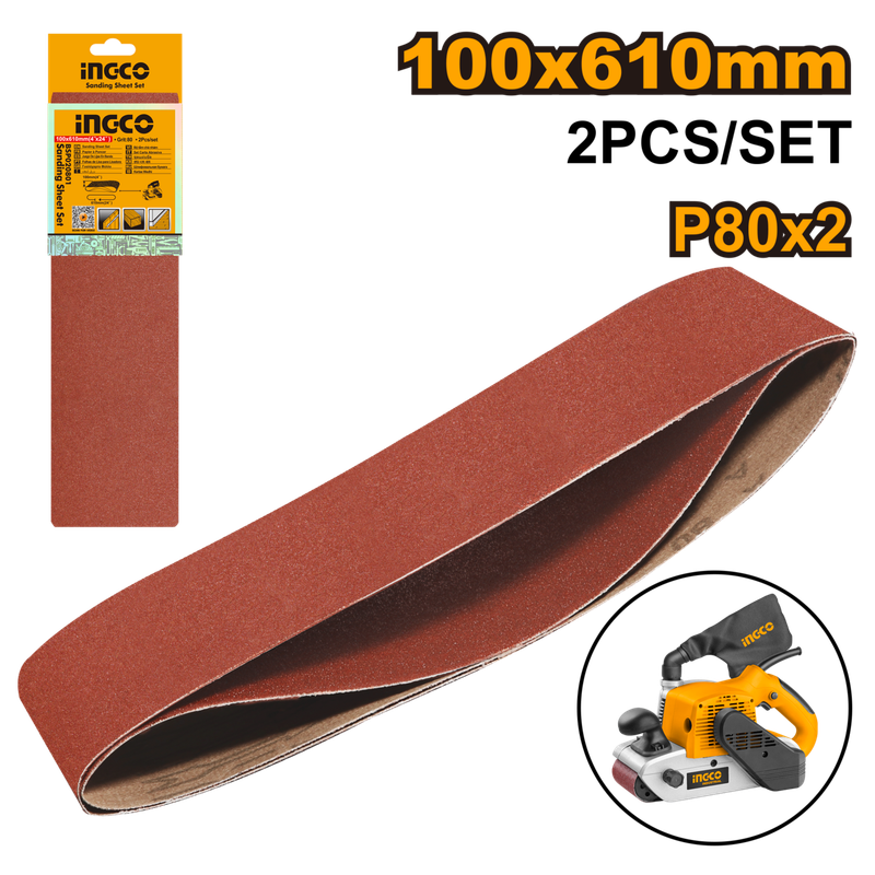 Ingco Sanding Belt 100mm X 610mm P80 2Pcs - DEFAULT TITLE