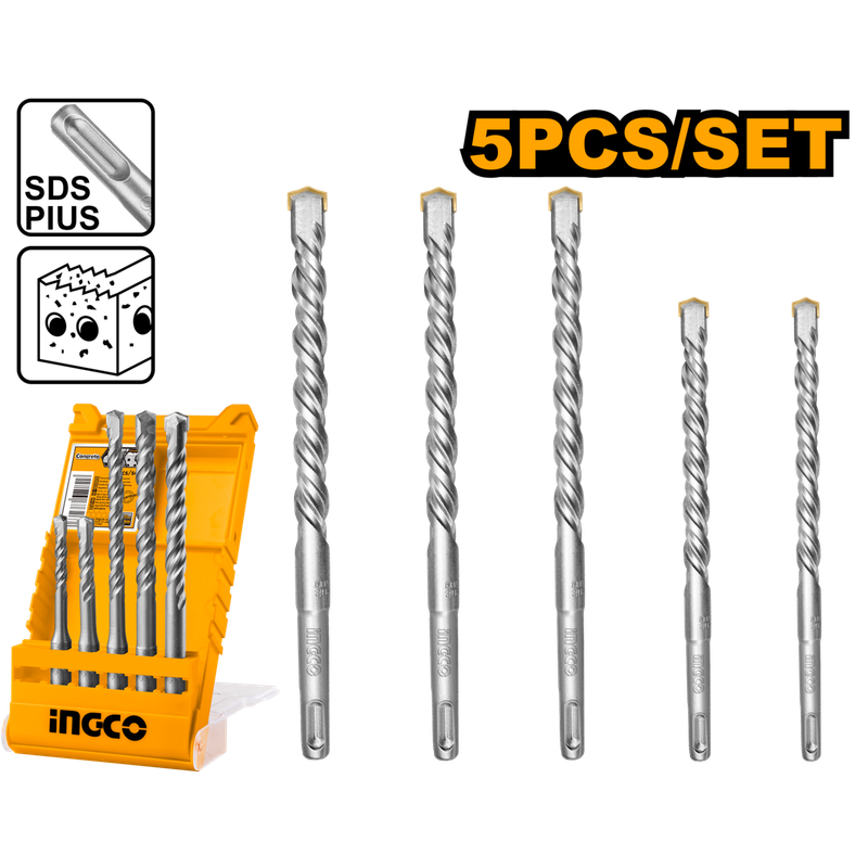 Ingco SDS Plus Hammer Drill Bit Set 6mm - 12mm 5Pcs - DEFAULT TITLE