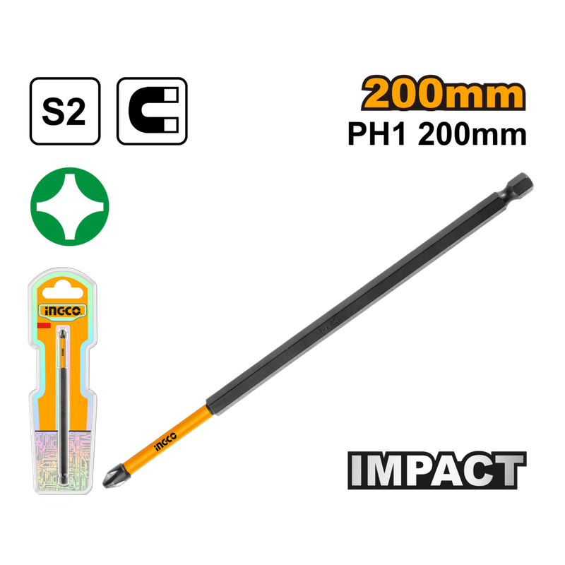 Ingco Impact screwdriver bits PH1 X 200mm - DEFAULT TITLE