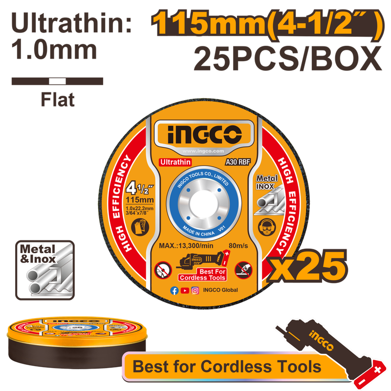 Ingco Ultra-thin metal cutting disc set 115mm 25Pcs - DEFAULT TITLE