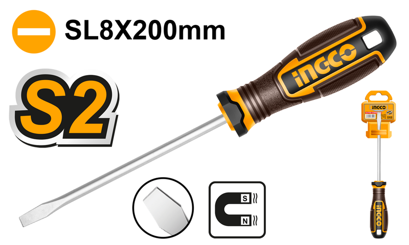 Ingco Slotted Screwdriver SL8 X 200mm - DEFAULT TITLE