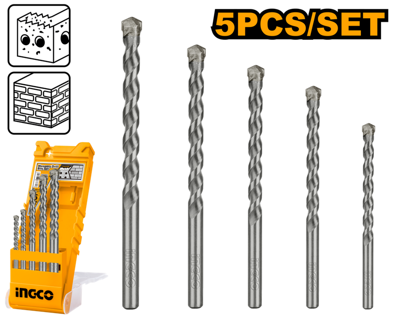 Ingco Masonry Drill Bit Set 4mm - 10mm 5 Pcs - DEFAULT TITLE