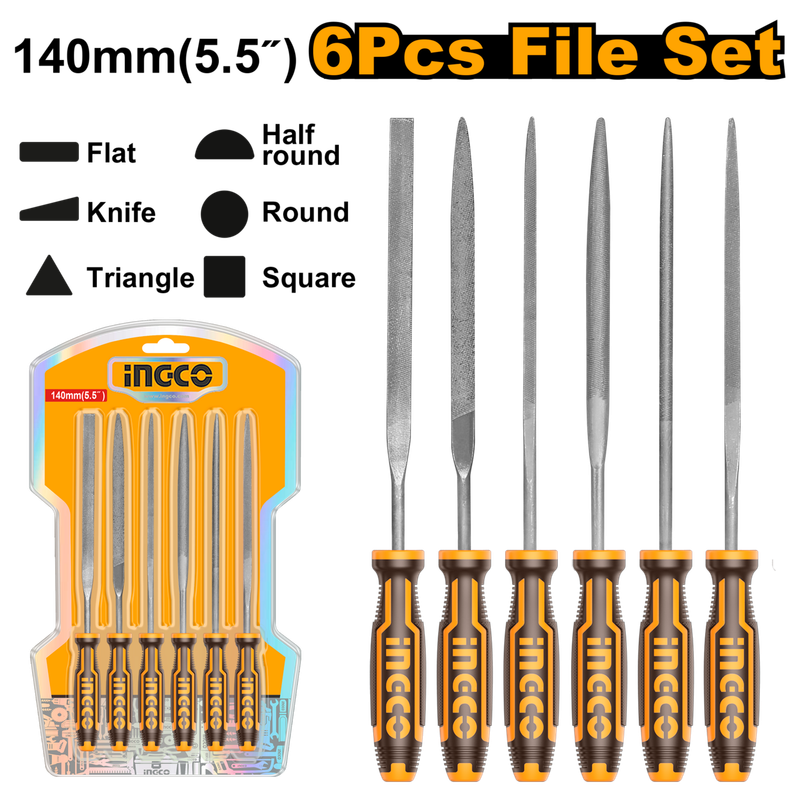 Ingco Needle File Set 140mm 6 Pcs - DEFAULT TITLE