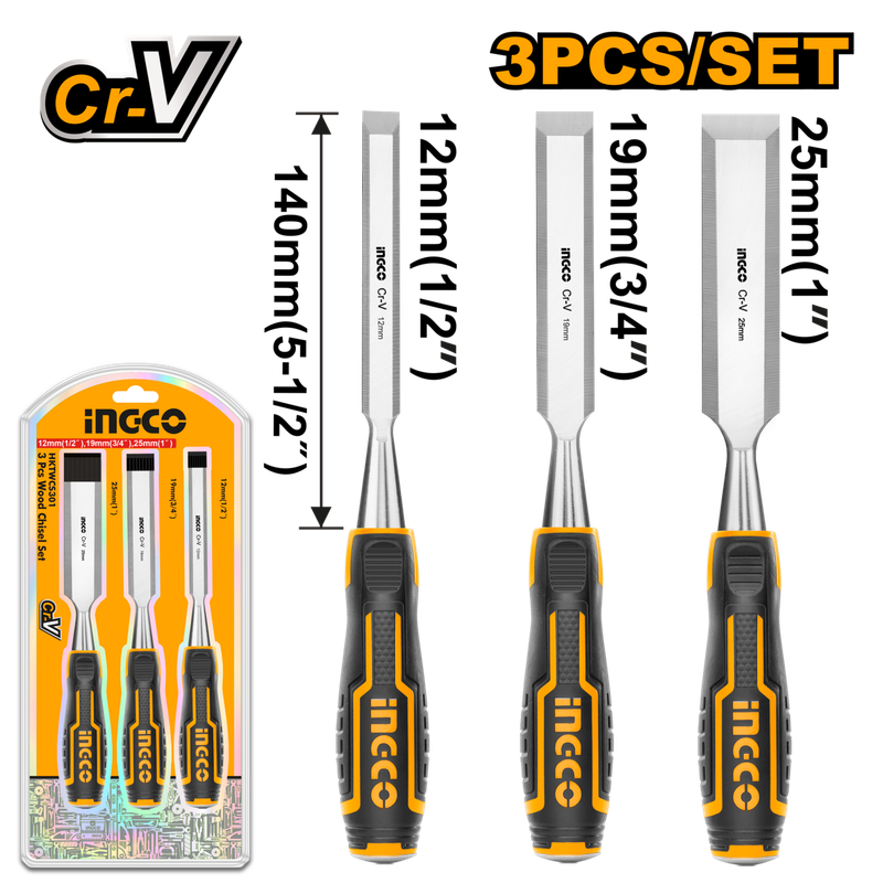 Ingco Wood Chisel Set 3Pcs - DEFAULT TITLE