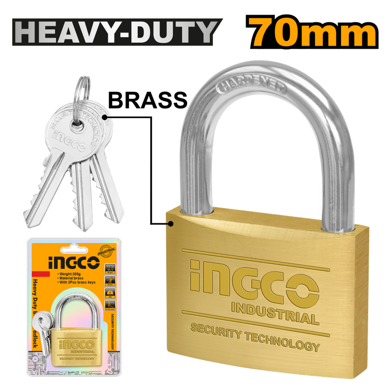 Ingco Heavy Duty Brass Padlock 70mm - DEFAULT TITLE